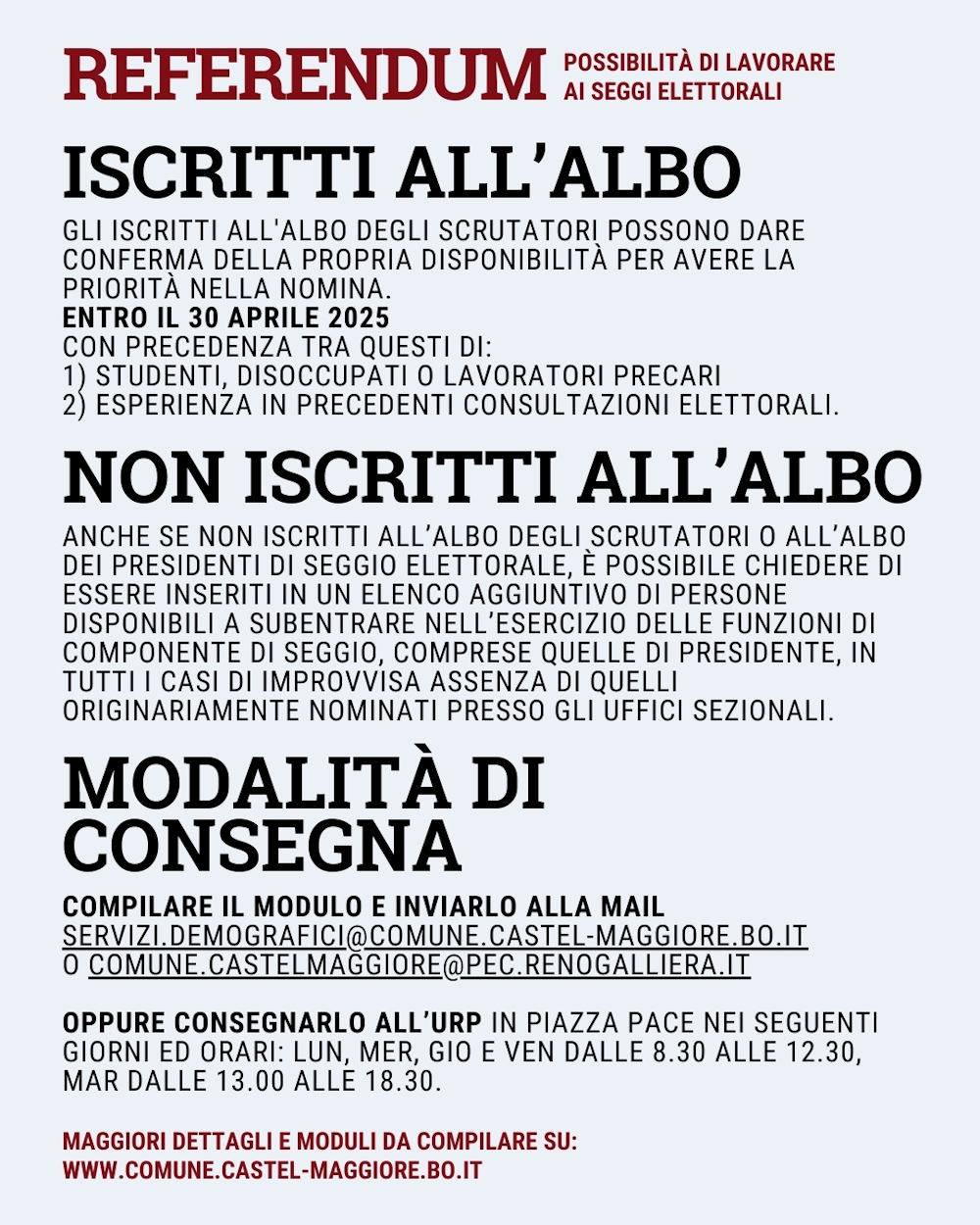 Locandina riassuntiva delle informazioni