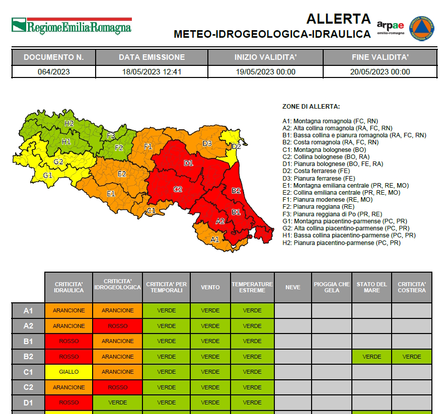 Allerta Rossa venerdì 19 maggio